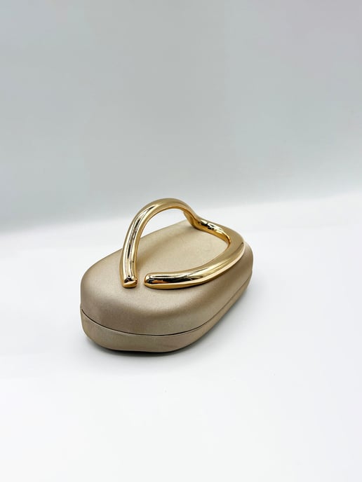 Oval Satin Hard Case Clutch Bag In Muted Gold - Image 5