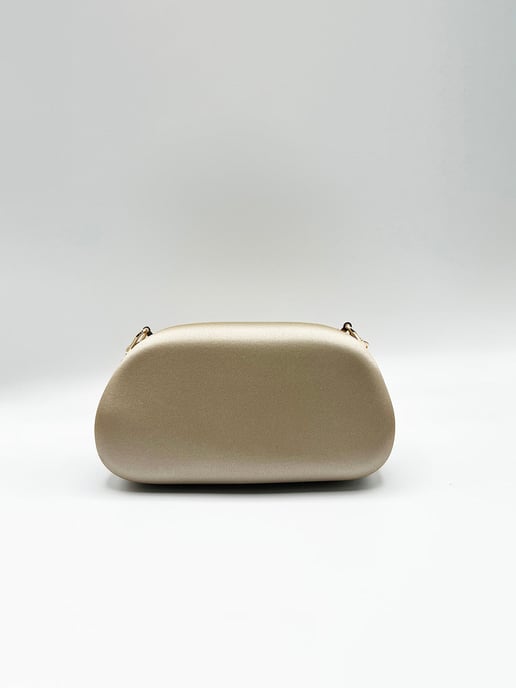 Oval Satin Hard Case Clutch Bag In Muted Gold - Image 6
