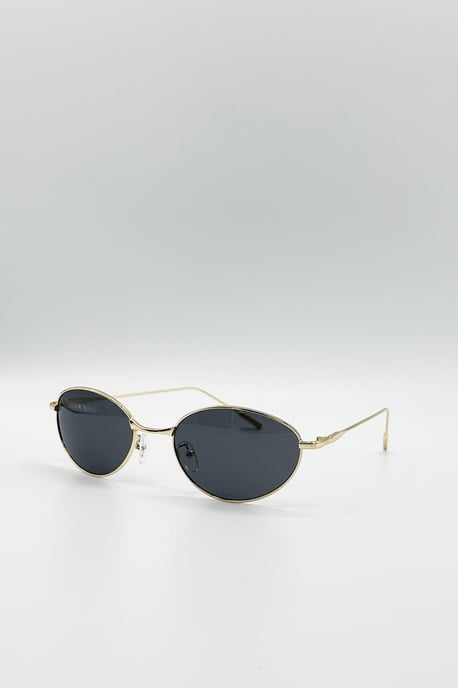 Metal Oval Cat Eye Sunglasses In Brown - Image 2