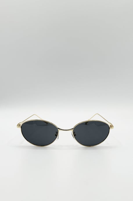 Metal Oval Cat Eye Sunglasses In Brown - Image 3