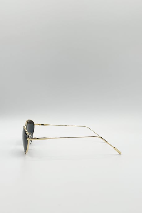 Metal Oval Cat Eye Sunglasses In Brown - Image 4