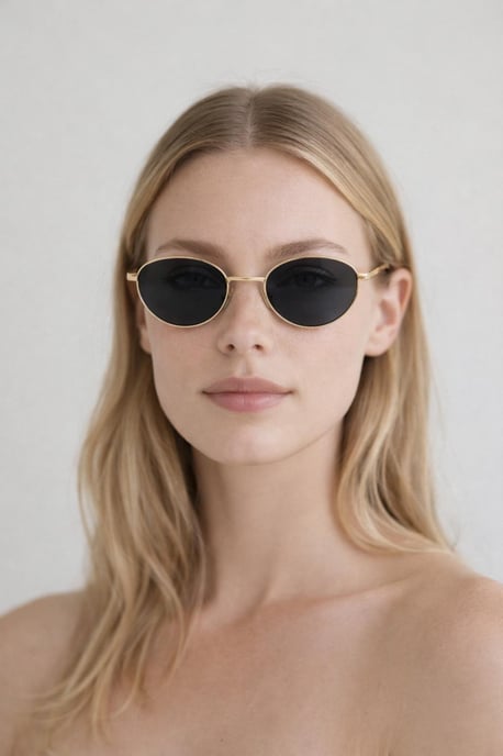 Metal Oval Cat Eye Sunglasses In Black - Image 1