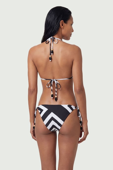 Stripe Print With Bead Detail Bikini Bottoms - Image 3