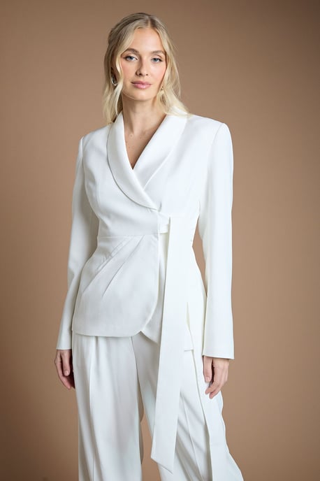 Wrap Front Satin Lapel Wedding Blazer - Image 1