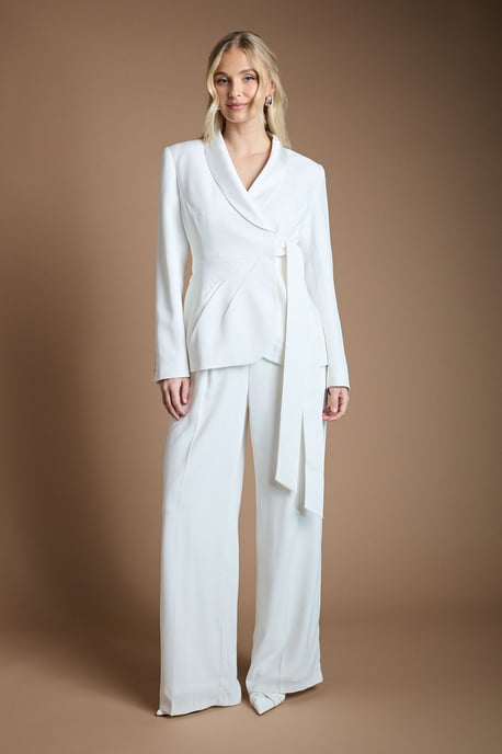 Wrap Front Satin Lapel Wedding Blazer - Image 2