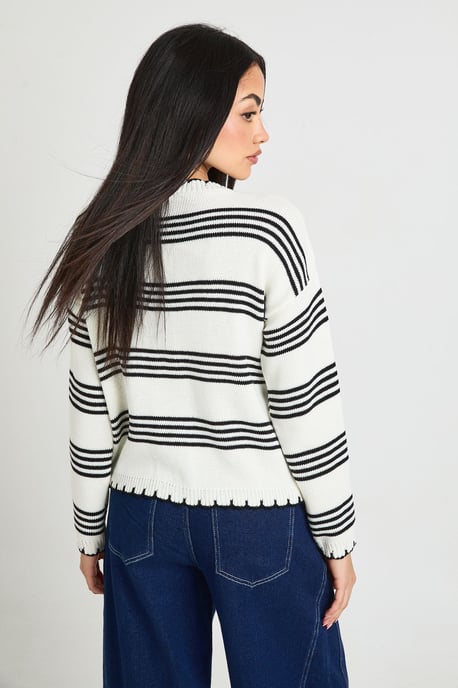 Blanket Stitch Stripe Knit Cardigan - Image 2
