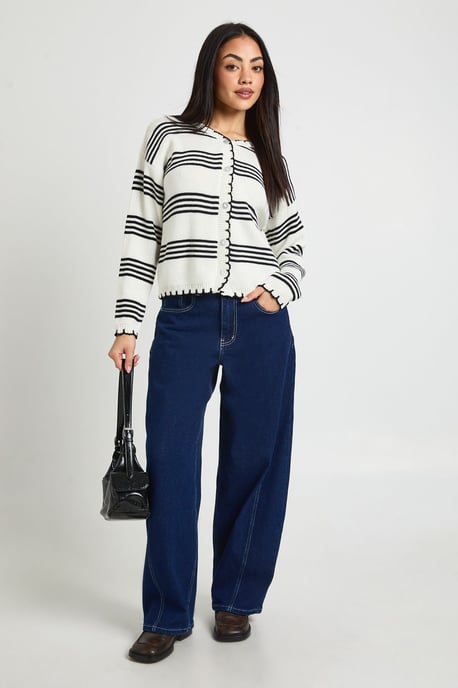 Blanket Stitch Stripe Knit Cardigan - Image 3