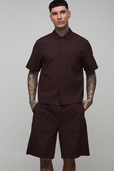 Tall Textured Oversized Boxy Shirt & Relaxed Short Set - Image 3