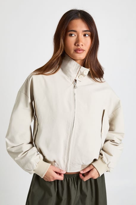Button Funnel Neck Lightweight Bomber Jacket - Image 1