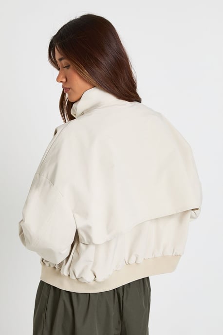 Button Funnel Neck Lightweight Bomber Jacket - Image 2