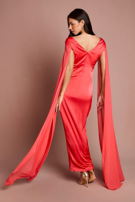 Satin Cape Sleeve Maxi Dress - Image 3