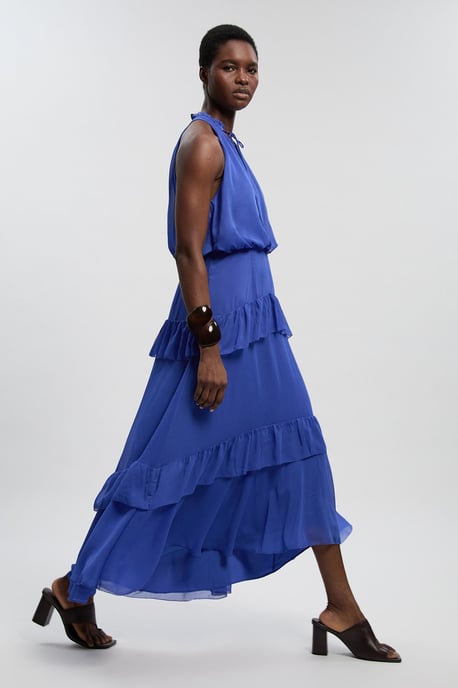 Crinkle Chiffon Halterneck Woven Maxi Dress - Image 1