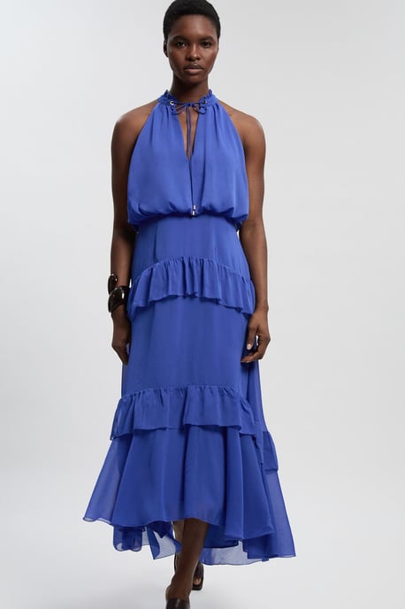 Crinkle Chiffon Halterneck Woven Maxi Dress - Image 4