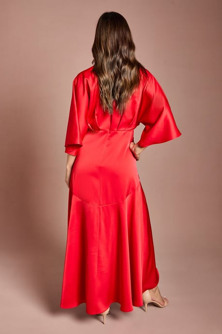 Satin Back Crepe Ruffle Wrap Midi Dress - Image 3