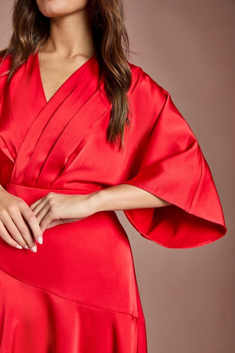 Satin Back Crepe Ruffle Wrap Midi Dress - Image 4