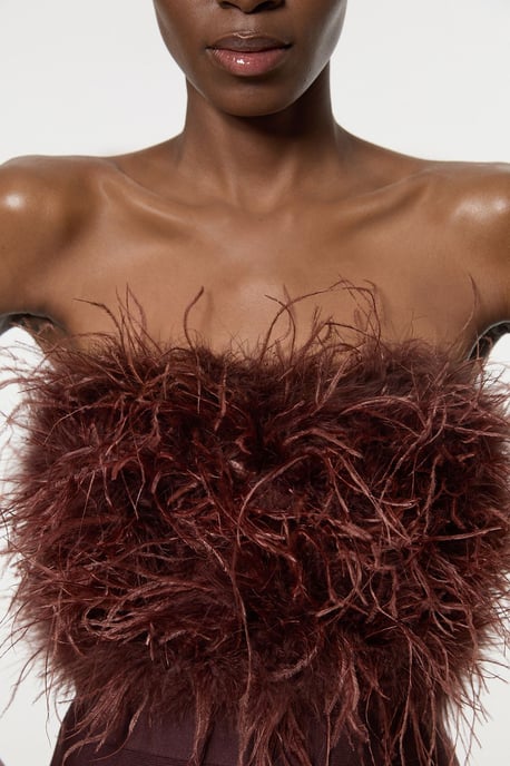 Petite Figure Form Bandage Feather Detail Bandeau Knit Midi Dress - Image 3