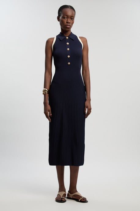 Petite Rib Knit Military Colour Block Sleeveless Midi Dress - Image 1