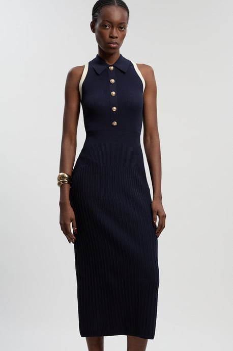 Petite Rib Knit Military Colour Block Sleeveless Midi Dress - Image 2