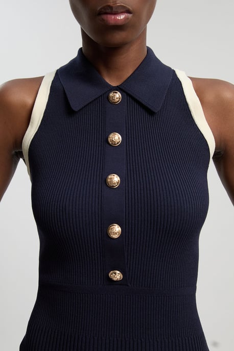 Petite Rib Knit Military Colour Block Sleeveless Midi Dress - Image 3