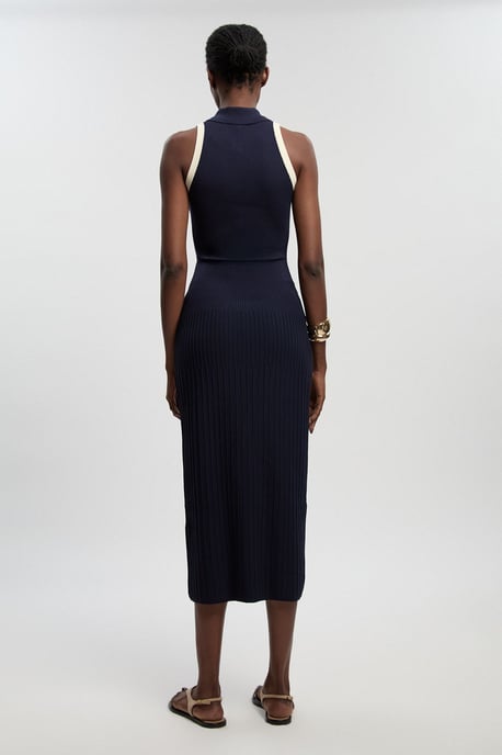 Petite Rib Knit Military Colour Block Sleeveless Midi Dress - Image 4