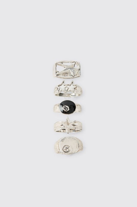 5 Pack Eight Ball & Star Rings - Image 2