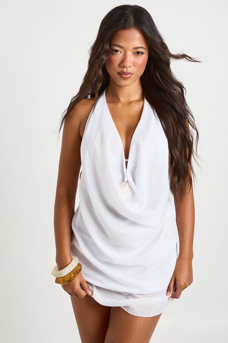 Shell Trim Plunge Beach Top And Mini Skirt Co-Ord - Image 1