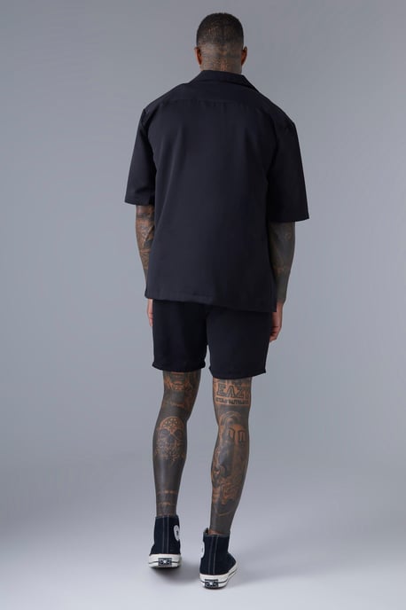 Short Sleeve Regular Fit Drop Revere Satin Shirt And Short Set - Image 2