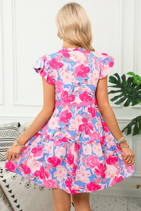 Floral Tiered Mini Dress Flutter Sleeves - Image 5