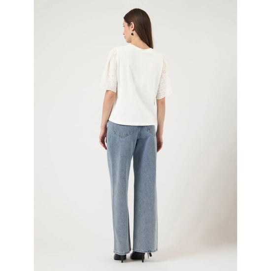 Y.A.S Yaslex ss top w. emb sleeves s. noos star white - Image 6
