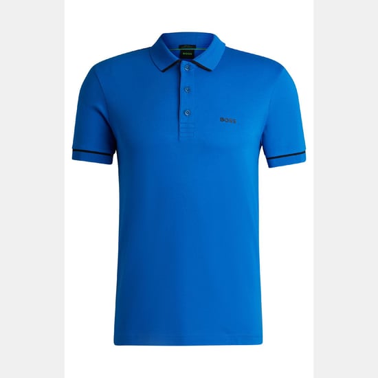 Men's Boss Paule Interlock Cotton Slim Fit Polo Shirt in Blue - Image 1