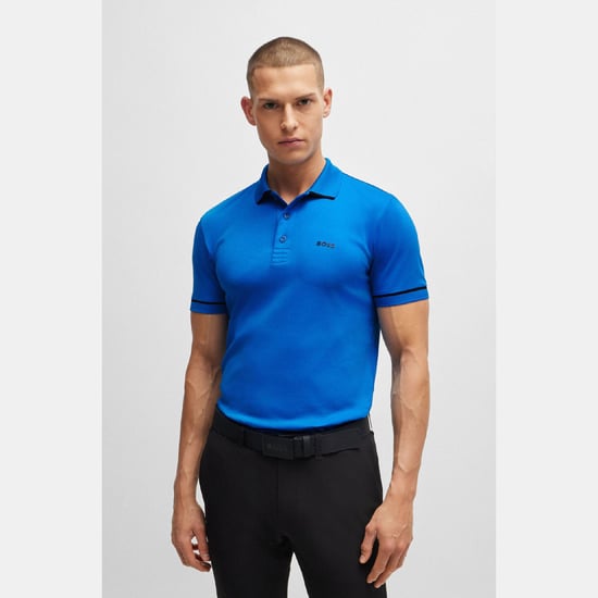 Men's Boss Paule Interlock Cotton Slim Fit Polo Shirt in Blue - Image 2