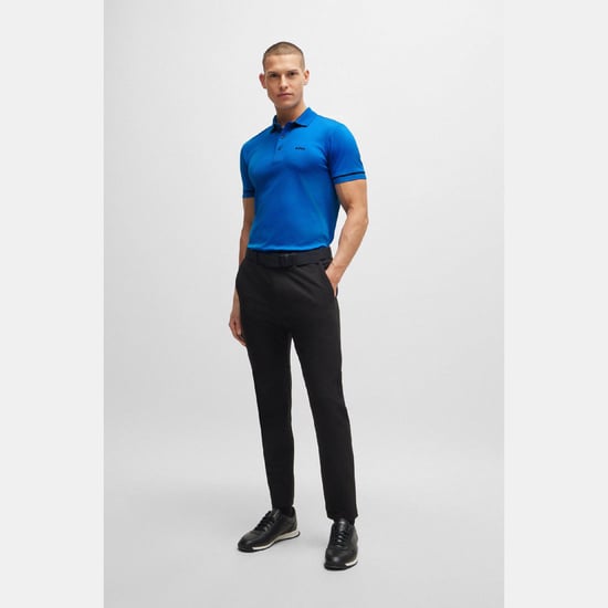 Men's Boss Paule Interlock Cotton Slim Fit Polo Shirt in Blue - Image 4