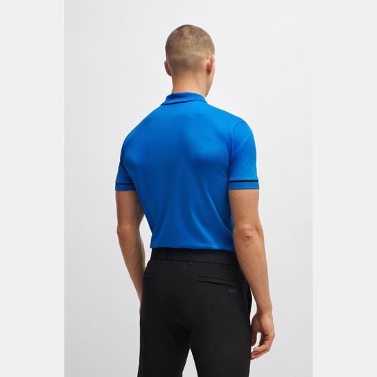 Men's Boss Paule Interlock Cotton Slim Fit Polo Shirt in Blue - Image 5
