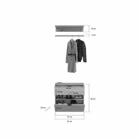 Furnilux Garderobe-element projektxschoenenkast eik ladekast + kledingroede - Image 4