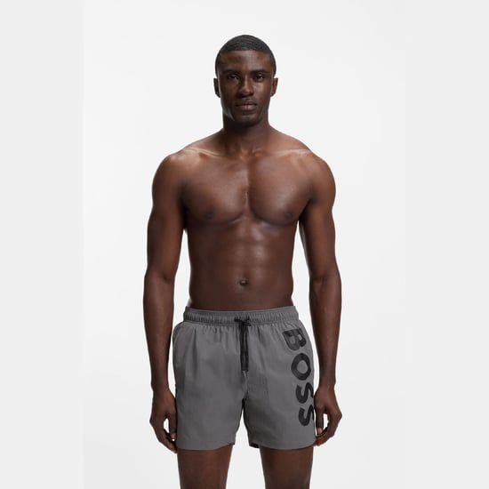 Men's Boss Octopus Logo Print Swim Shorts in Grey - Image 2