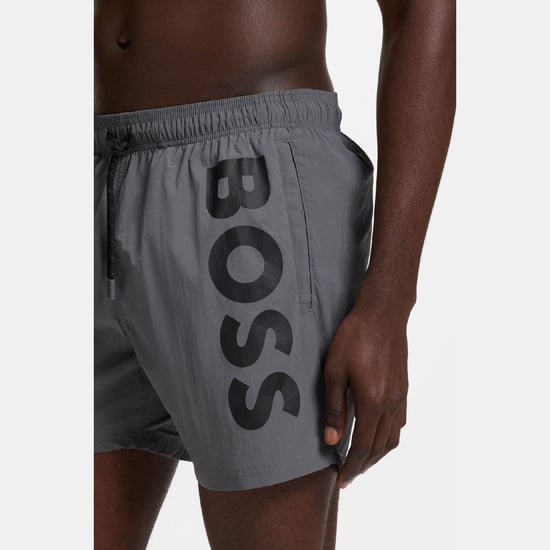 Men's Boss Octopus Logo Print Swim Shorts in Grey - Image 3