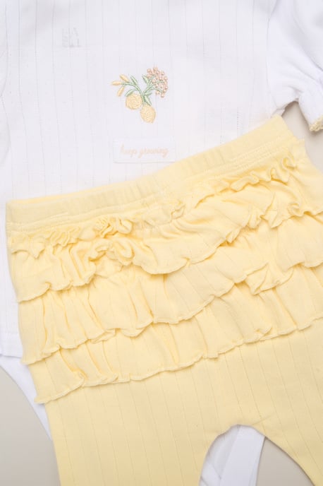 4-Piece Lemon Print Baby Outfit Set - Image 3