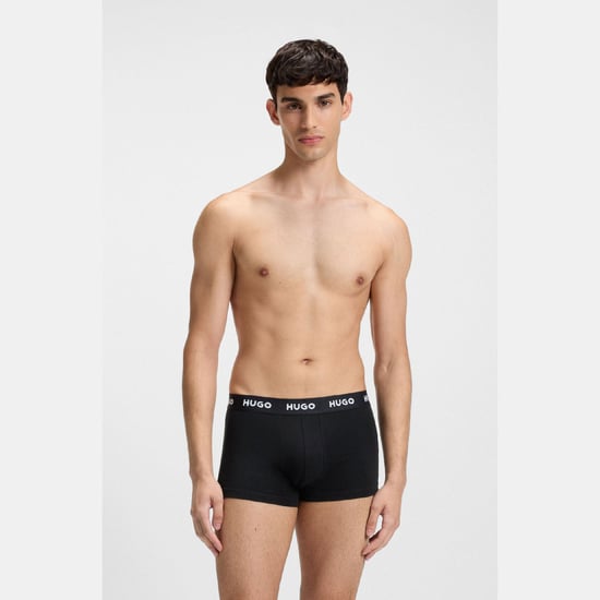 Men's Hugo 3 Pack of Logo Waistband Trunks in Black - Image 2