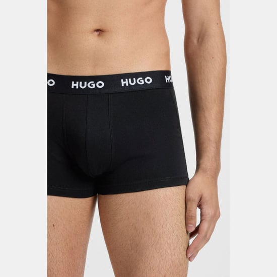 Men's Hugo 3 Pack of Logo Waistband Trunks in Black - Image 3