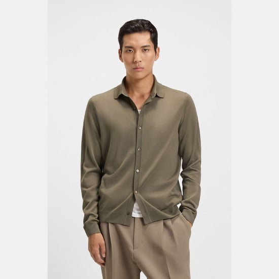 Men's Boss Helbert Regular Fit Shirt in Virgin Wool in Brown - Image 2