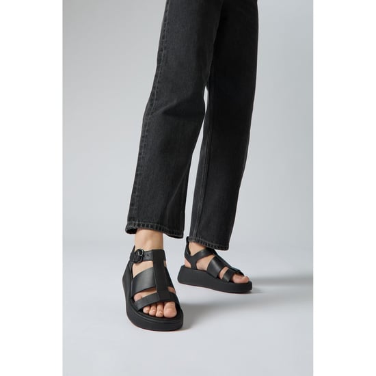 Fitflop F-Mode Vissersleren Dames Zwarte Smalle Sandalen - Image 6