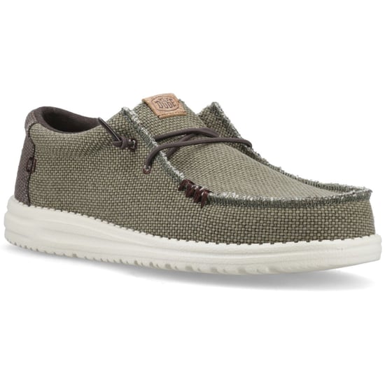 HEYDUDE Wally Vlechtpolyester Heren Gebrande Olijfgroen/Delicioso Bruine Mocassinschoenen - Image 1