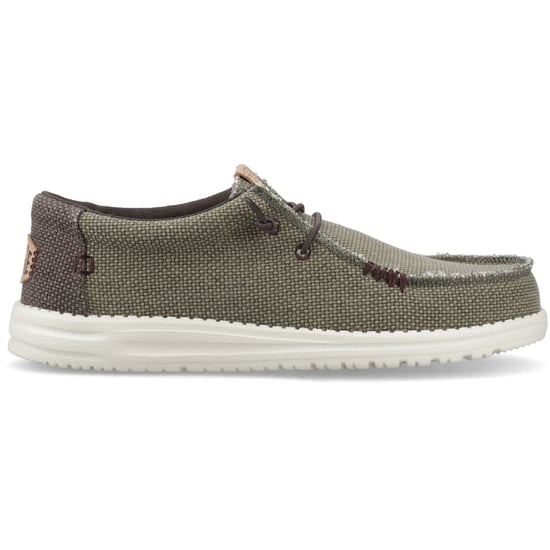 HEYDUDE Wally Vlechtpolyester Heren Gebrande Olijfgroen/Delicioso Bruine Mocassinschoenen - Image 5