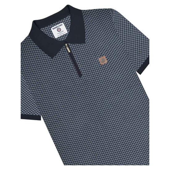 Lambretta Mens Knitted Quarter Zip Polo Shirt (Navy) - Image 3