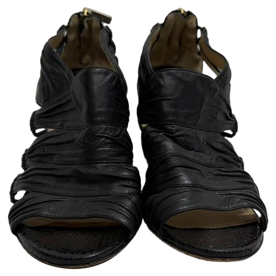 Jimmy Choo Cut-Out Sandal Heels in Black Leather - Image 2
