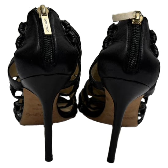 Jimmy Choo Cut-Out Sandal Heels in Black Leather - Image 3