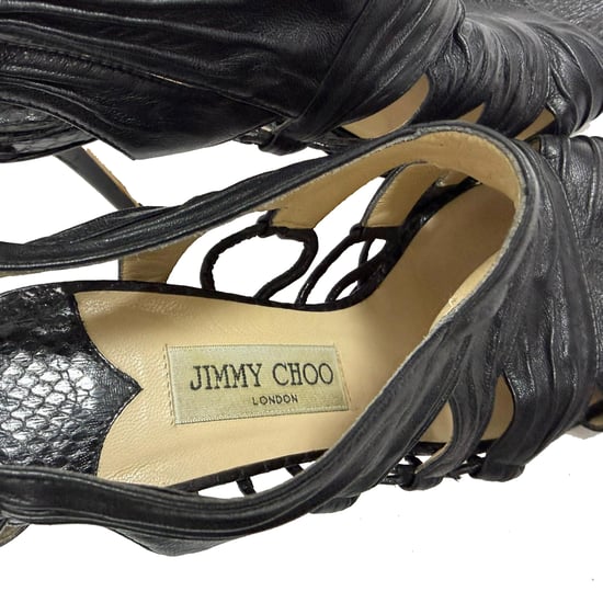 Jimmy Choo Cut-Out Sandal Heels in Black Leather - Image 6