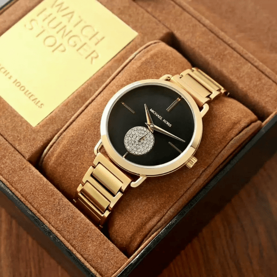 Michael Kors Portia MK3788 Dam 36,5 mm Guld Rostfritt Stål Armbandsur Svart Urskiva - Image 6