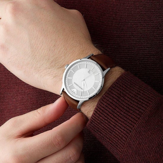 Emporio Armani AR2463 Heren Klassieke Zilveren Wijzerplaat Horloge met Leren Band - Image 4