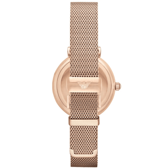 Emporio Armani AR1956 Gianni T-Bar Ladies Rose Gold Mesh Watch - Image 2